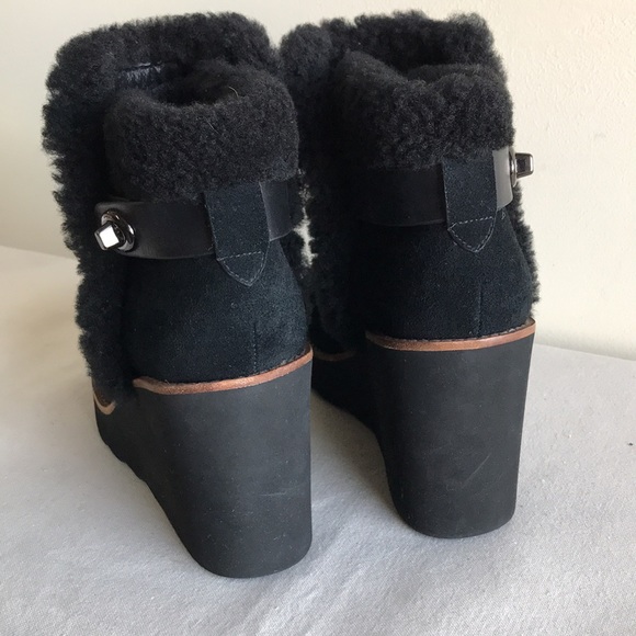 Coach size 8B Wedge Bootie Kingston black suede fun fur wedge heel bootie turn k - Picture 3 of 13